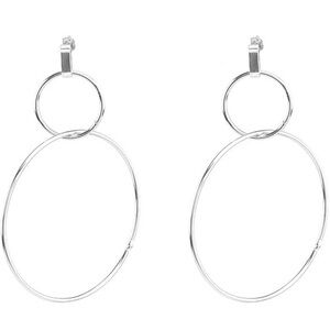 Geometric Silver Double Circle Round Stud Earrings